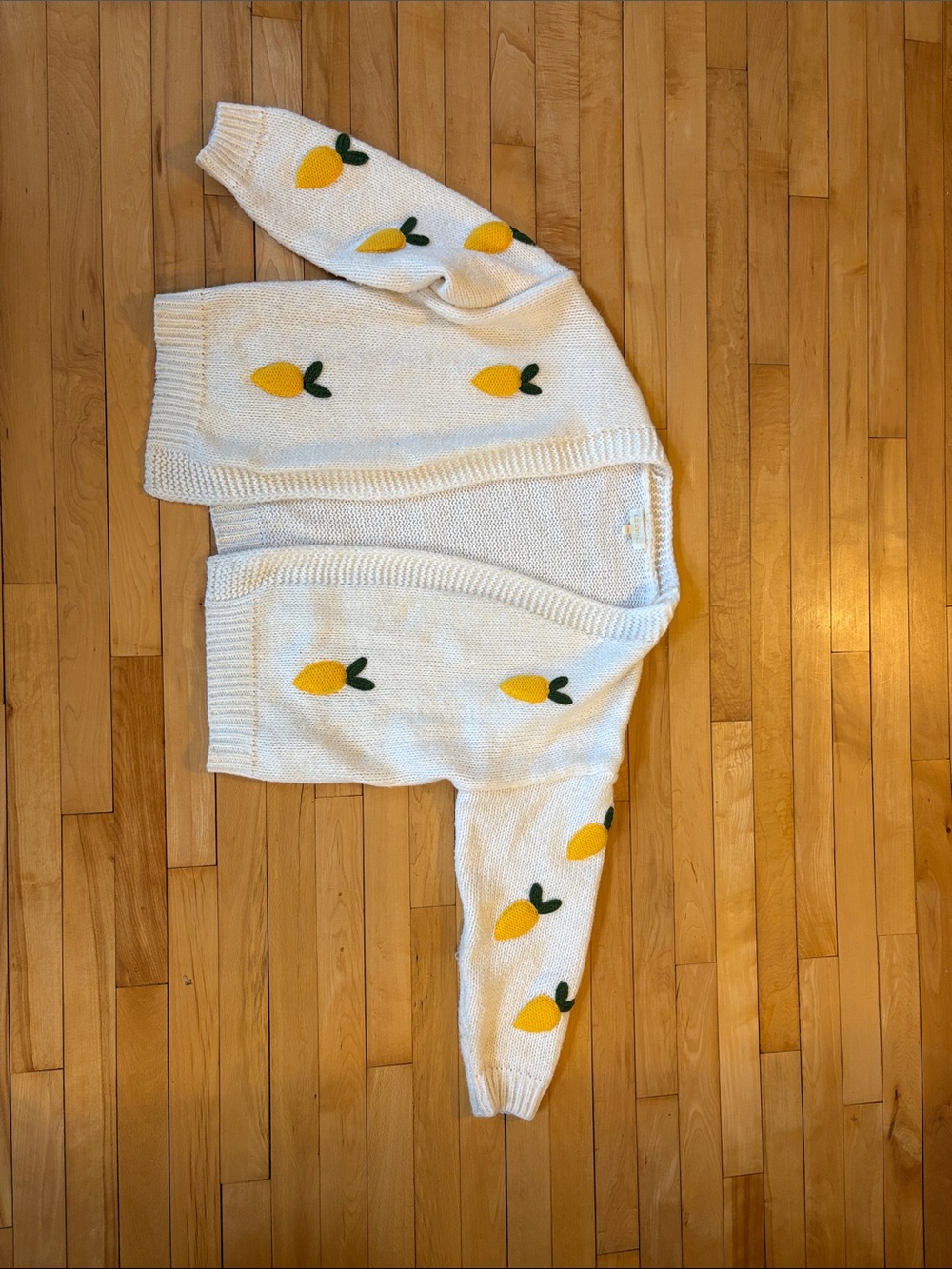 Citrus-Accent White Open Cardigan Sweater